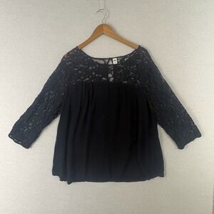 Old Navy Blouse Womens‎ XXL Black Lace Cotton Blend Whimsigoth Witchy Boho